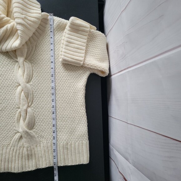 Talbots Chunky Knit Cowl Neck ¾ Length Sleeve Sweater, Women’s Petite M, Cream - Picture 11 of 11